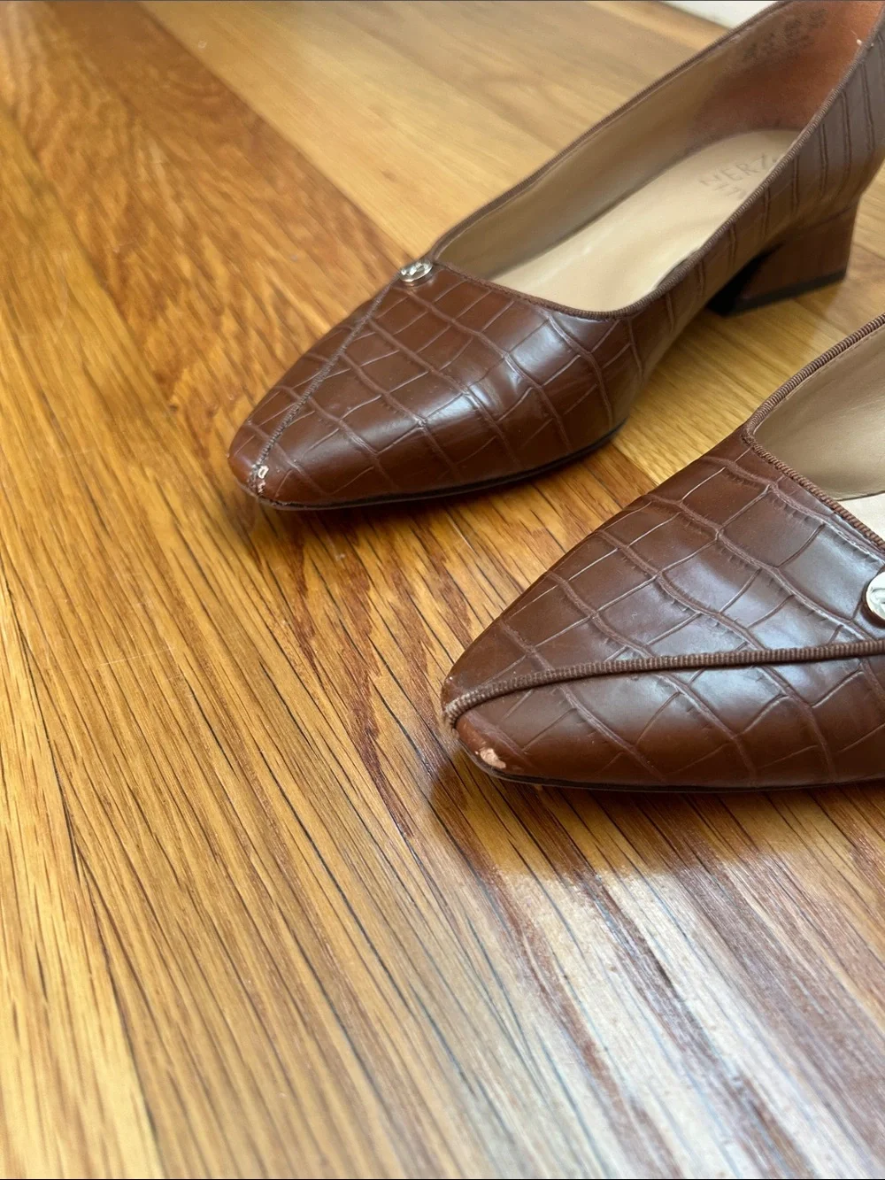 Naturalizer Brown Croc-Embossed Pointed Toe Flats